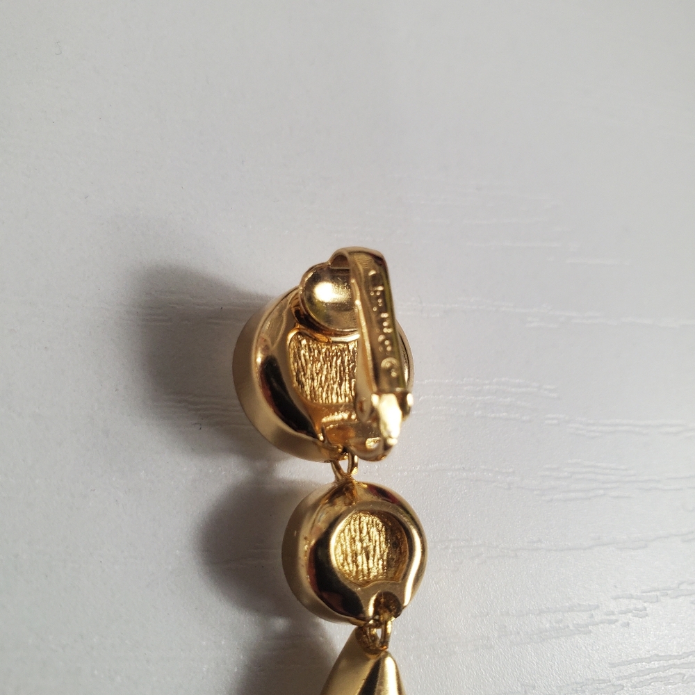 Vintage Christian Dior Water Tear Drop Gold Crystal Clip Earrings EUC - Picture 7 of 9